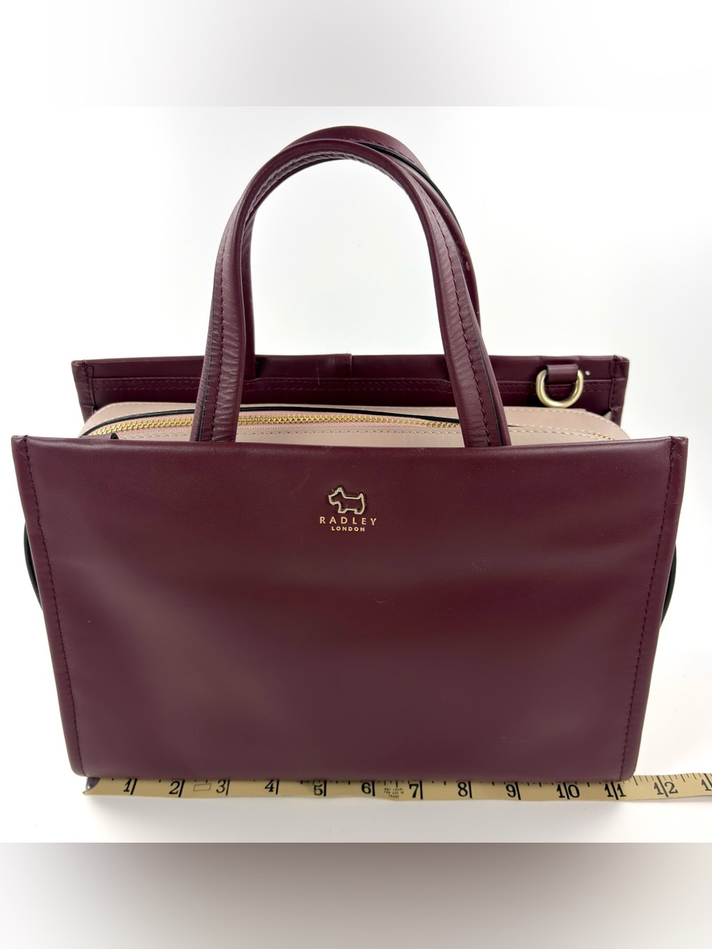 Radley London Hope Place Stripe Strap Burgundy Leather Satchel EUC - Picture 13 of 16